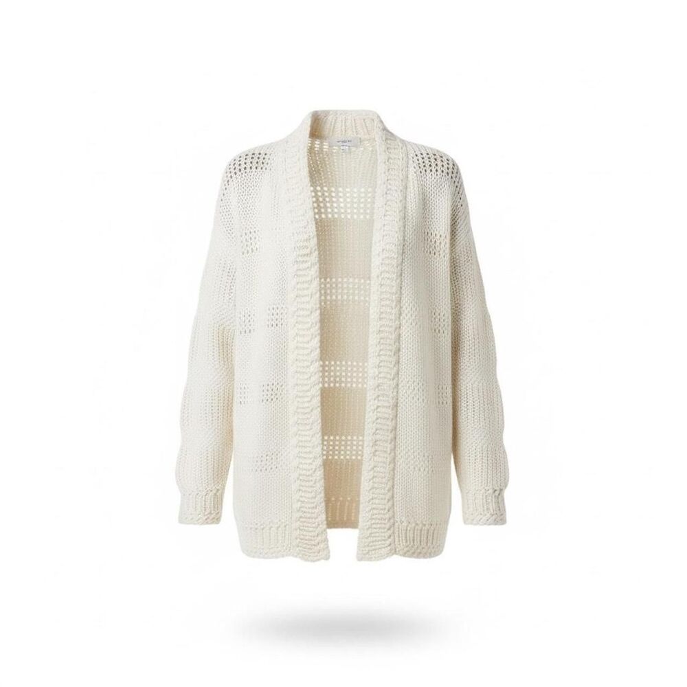 Vintage 70s Sally Gee knit Cream open front cardigan size M/L